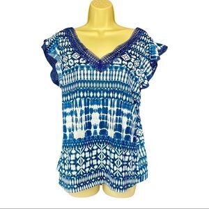 Bobbie Brooks Women’s Navy/ White Blouse w/Lace Size Small